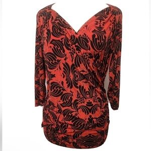 Sofia Vergara Red & black Floral V Neck blouse